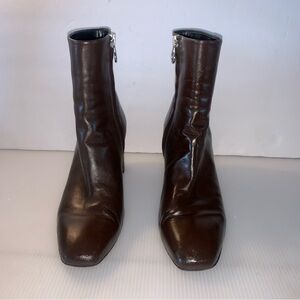 Aeyde Brown Leather Ankle Boots size:38 (7-7.5) 3” heel made in Italy